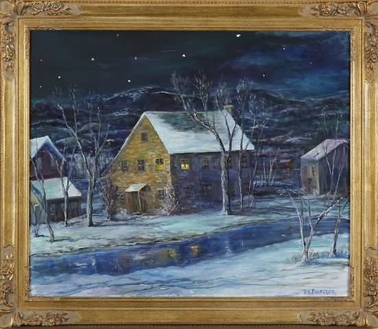 Appraisal: Midnight by the Canal nocturnal winter landscape oil on canvas