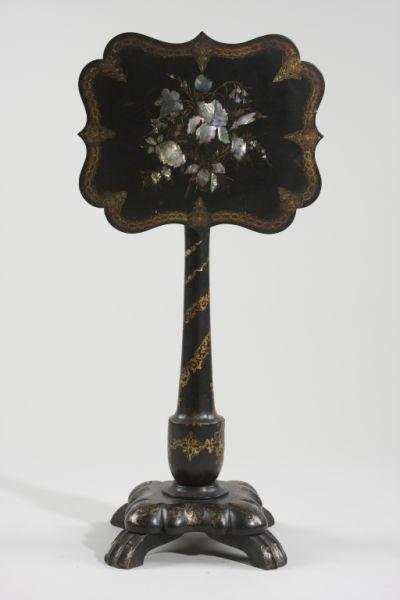 Appraisal: Papier Mache Inlaid Tilt Top Stand Pole Screen th c