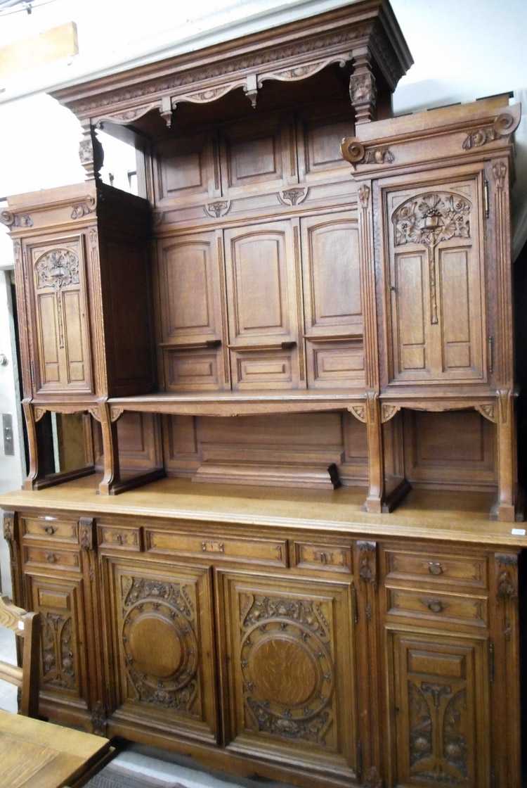 Appraisal: LARGE CARVED OAK SIDEBOARD classic Renaissance style Continental th century