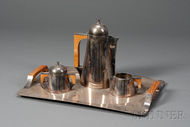 Appraisal: Four-piece Italian Silver Plated Coffee Service angular forms on rectangular