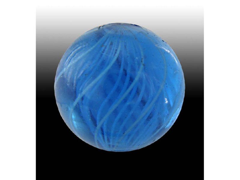 Appraisal: Blue Glass Latticino Swirl Marble Description '' Outside bands of