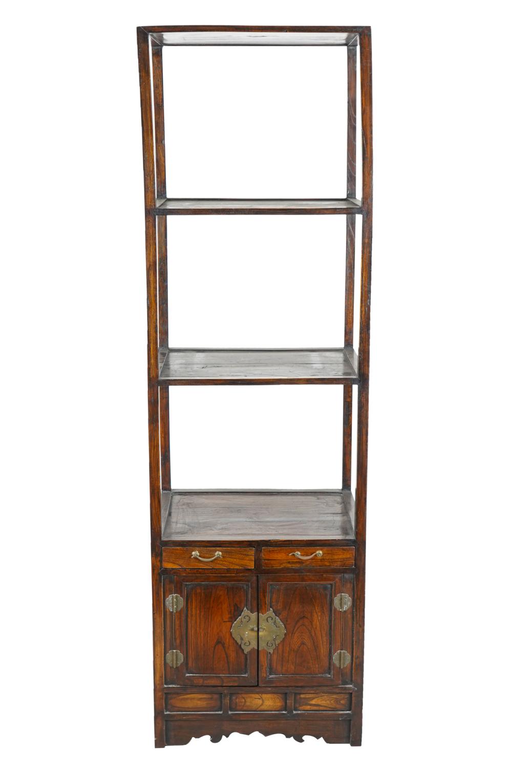 Appraisal: ASIAN-STYLE ETAGERE CABINETwith two open shelves over two drawers above