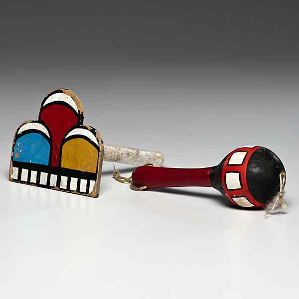 Appraisal: Hopi Dance Wand and Rattle lot of includes a colorful