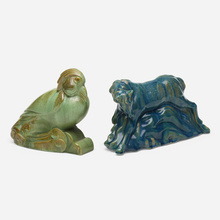 Appraisal: Cleveland School Animal figurines set of two USA undatedglazed earthenware