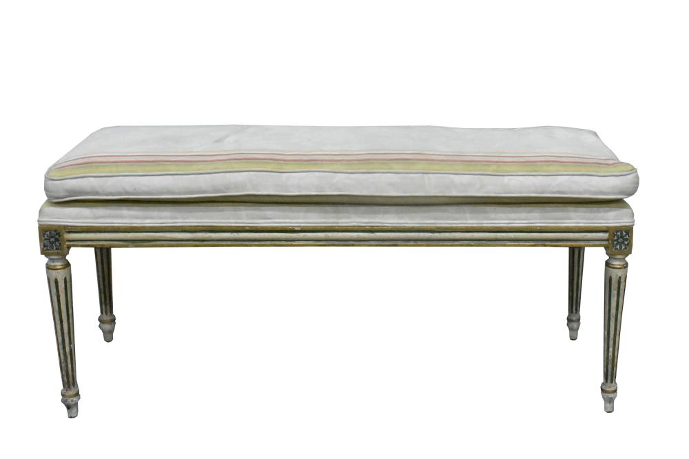 Appraisal: Rectangular with molded seat rail on circular tapered fluted legs