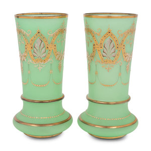 Appraisal: A Pair of Continental Gilt and Enameled Glass Vases th