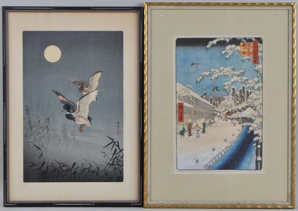 Appraisal: Two Framed Japanese W B Prints Ducks in Flight and