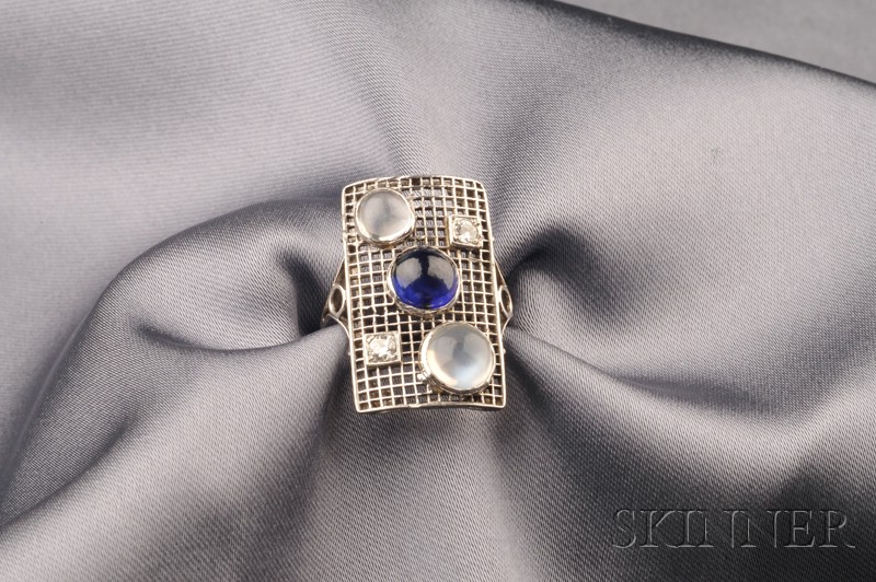 Appraisal: Art Deco Platinum Sapphire Moonstone and Diamond Ring set with