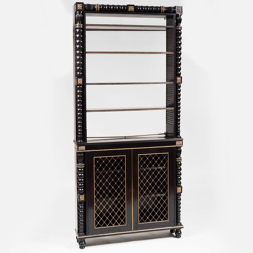 Appraisal: Fine George IV Gilt-Metal-Mounted Ebonized Bookcase Attributed to Gillow's of