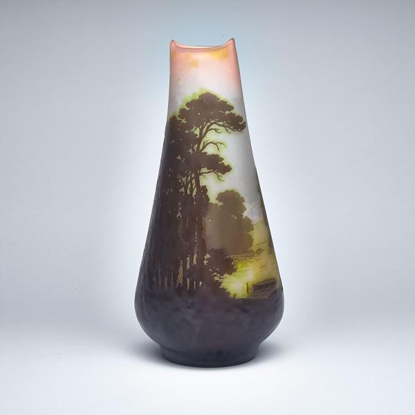 Appraisal: Gall Landscape Cameo Glass Vase c the tapering oval vessel