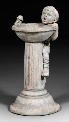 Appraisal: Cast composition figural fountain column form with boy holding an