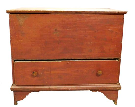 Appraisal: th C American blanket chest with red stain pine oblong