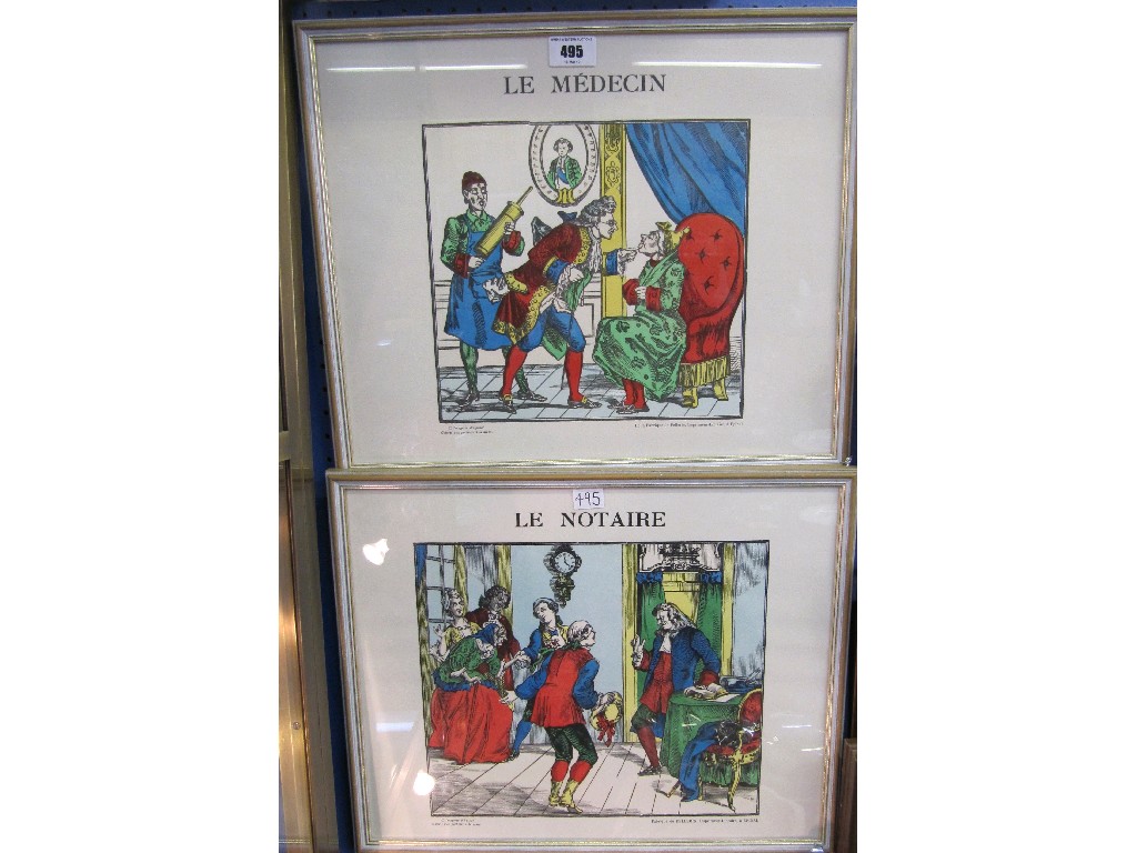 Appraisal: Lot comprising two French prints of occupational scenes 'Le M