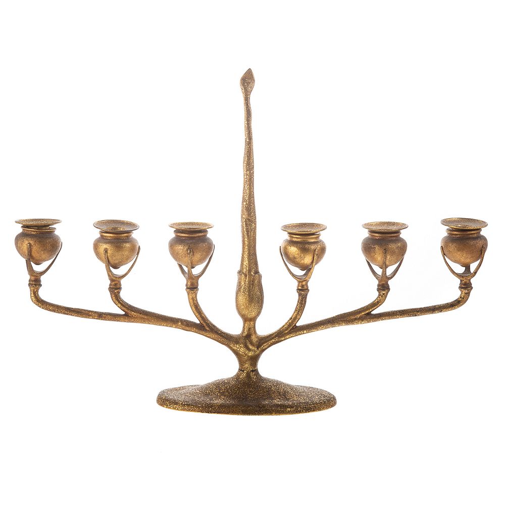 Appraisal: Tiffany Gilt Bronze Six Light Candelabra Early th century menorah