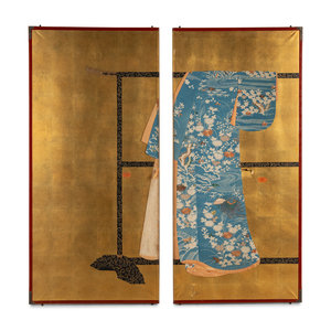 Appraisal: A Japanese Paper Two-Panel Screen Height x width of each