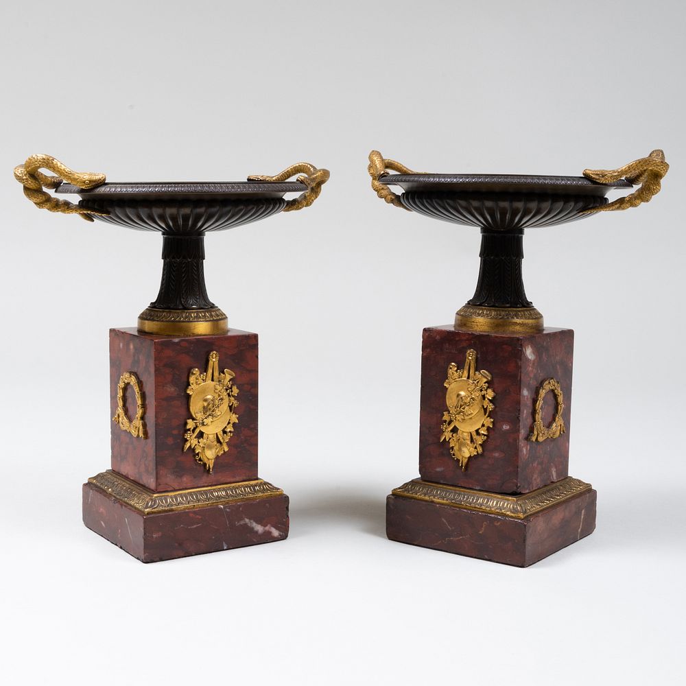 Appraisal: Pair of French Parcel-Gilt Bronze and Marble Tazze x x