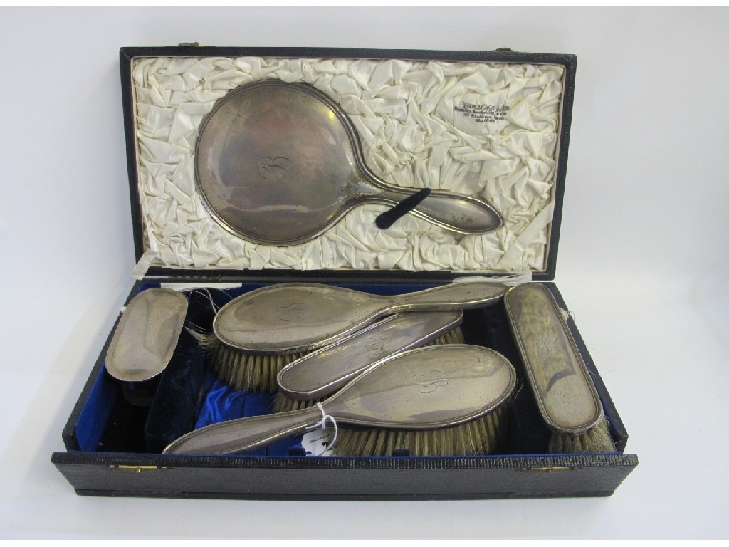 Appraisal: Cased six piece silver dressing table set Birmingham