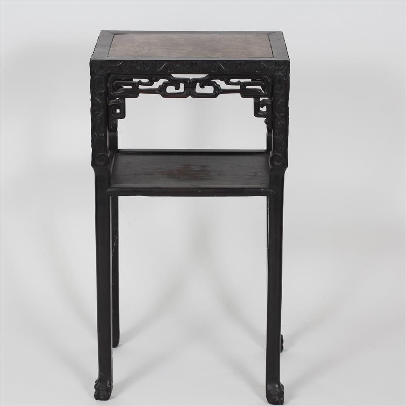 Appraisal: Chinese carved open work plant stand with one shelf and