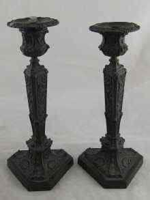 Appraisal: A pair of bronze candlesticks probably th century Italian the