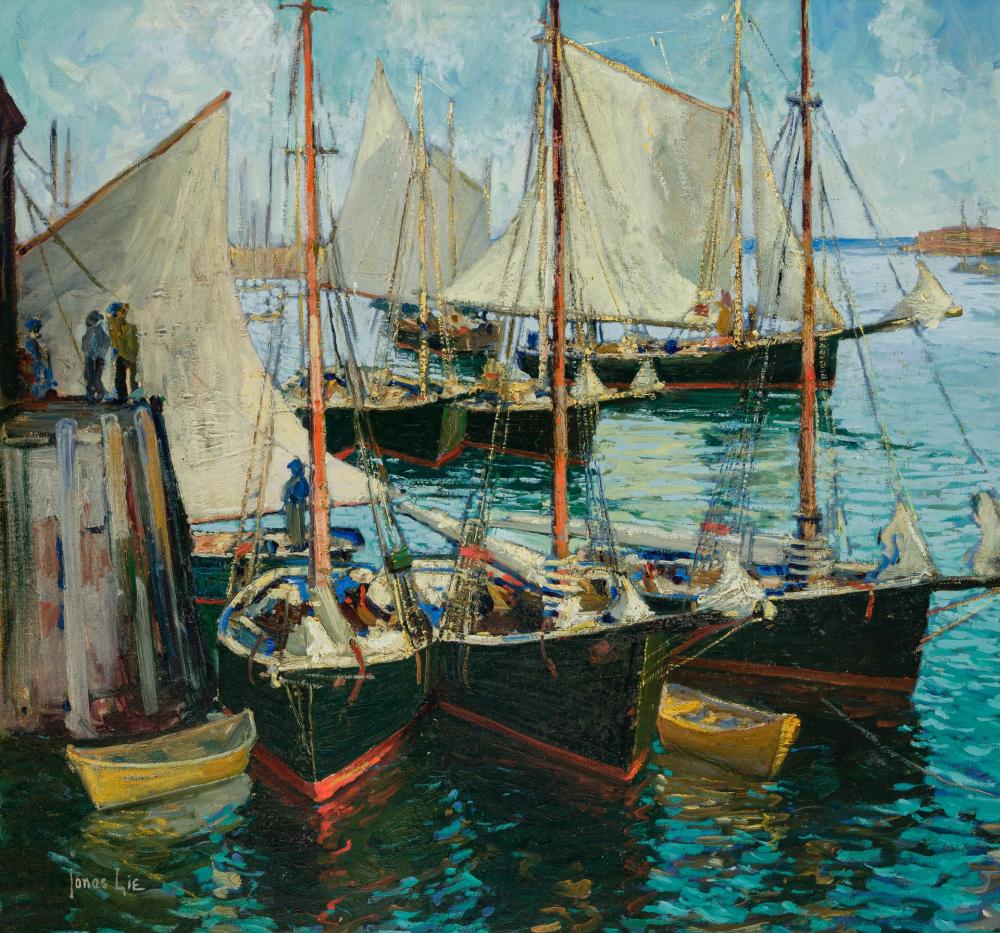 Appraisal: JONAS LIE American Norwegian - The Wharf oil on canvas