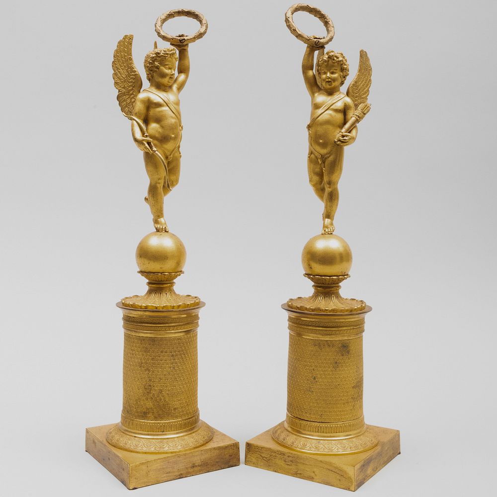 Appraisal: Pair of Charles X Style Gilt-Bronze Model of Cherubs x