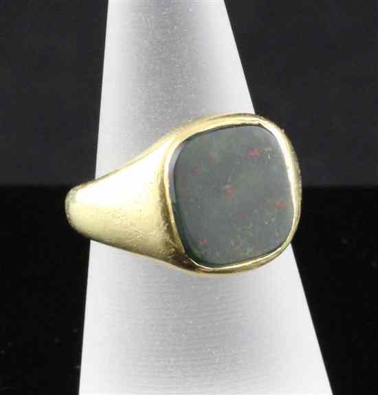 Appraisal: An ct gold and bloodstone signet ring Size N Estimate