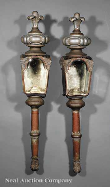 Appraisal: A Large Pair of English or American Brass Coach Lamps