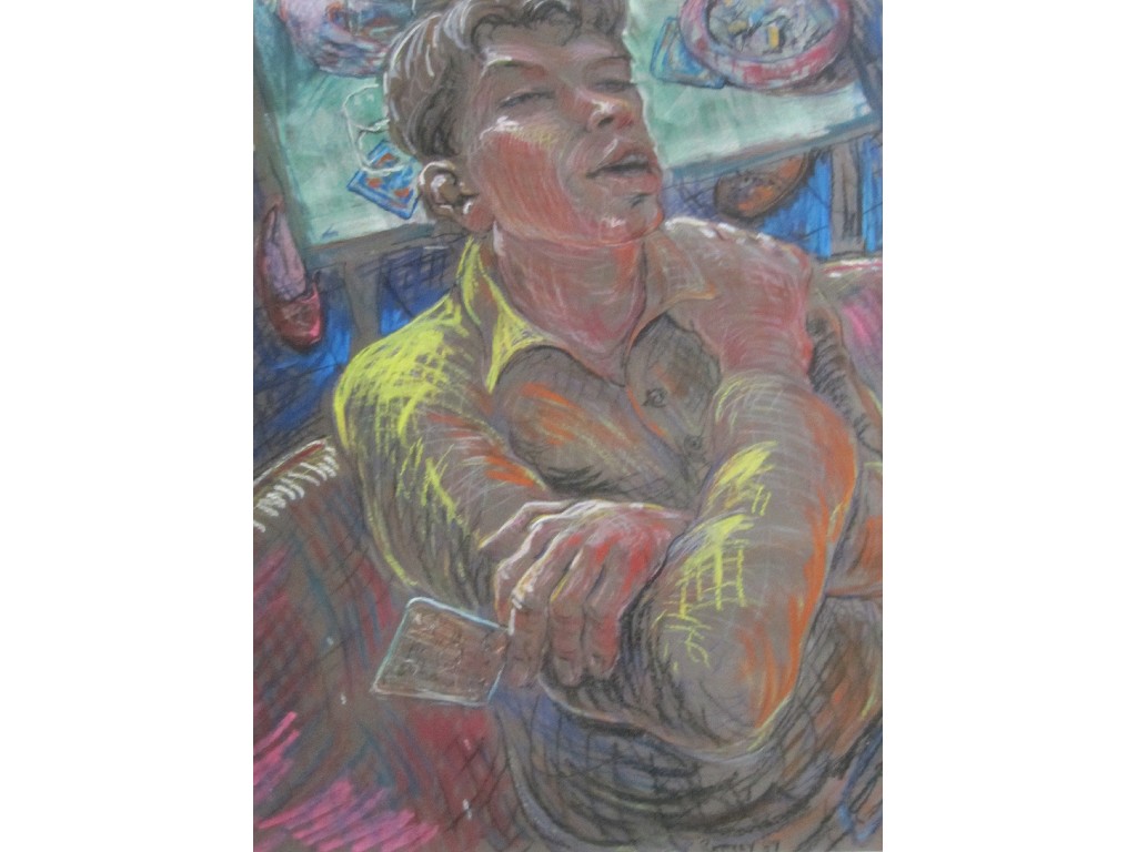 Appraisal: VINCENT RATTRAY Pastel 'The Last Card' signed and dated x