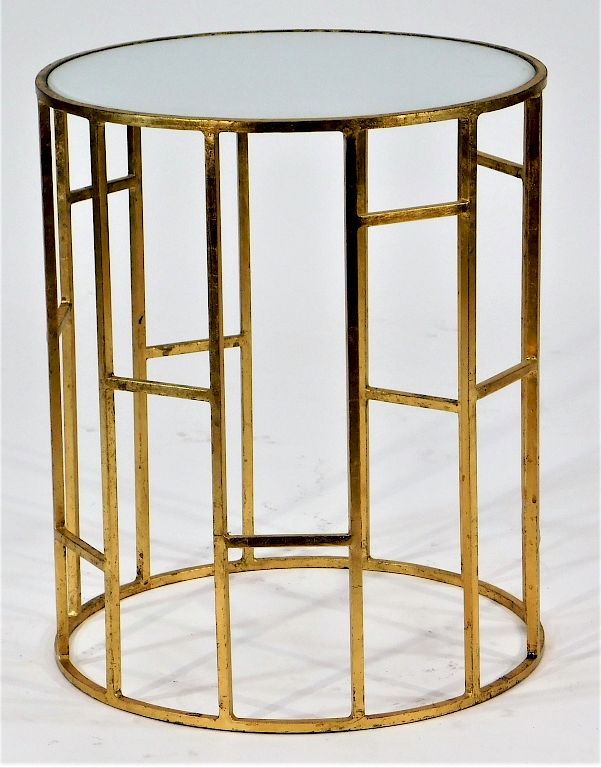 Appraisal: MCM Glass and Iron Hollywood Regency Side Table United States