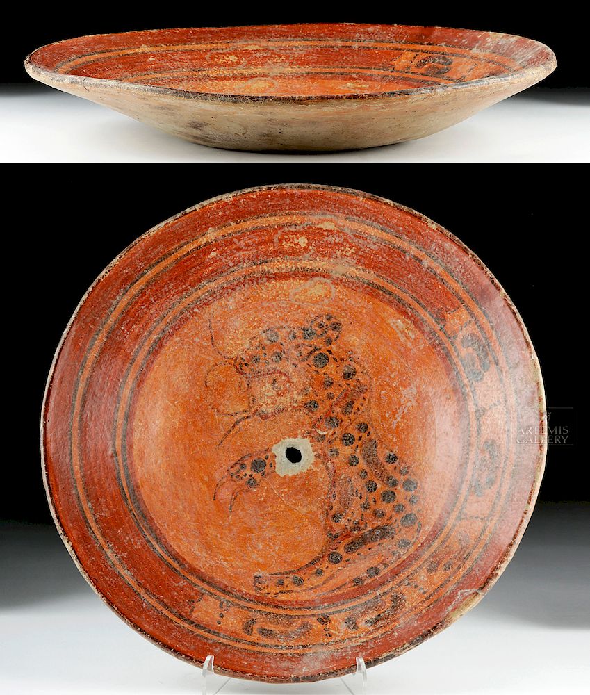 Appraisal: Maya Polychrome Dish with Jaguar - Kill Hole Originally Listed