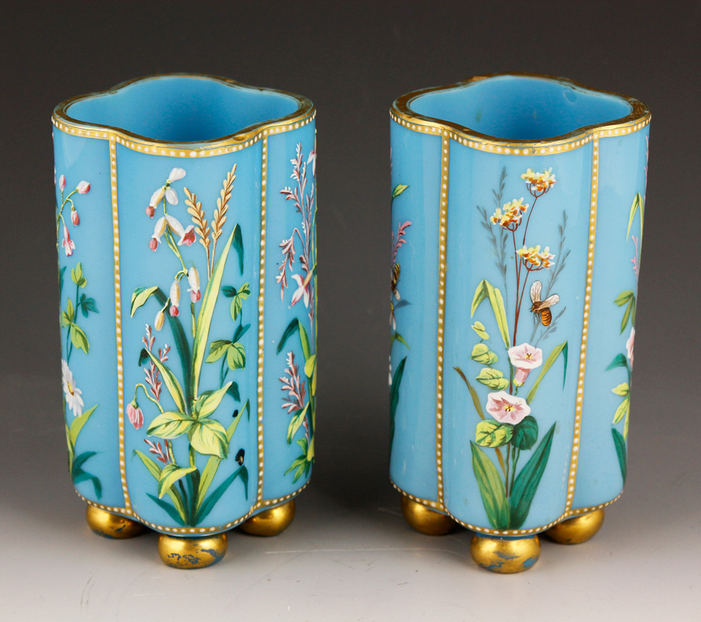 Appraisal: - Pair of Victorian Opaline Vases Pair of Victorian blue