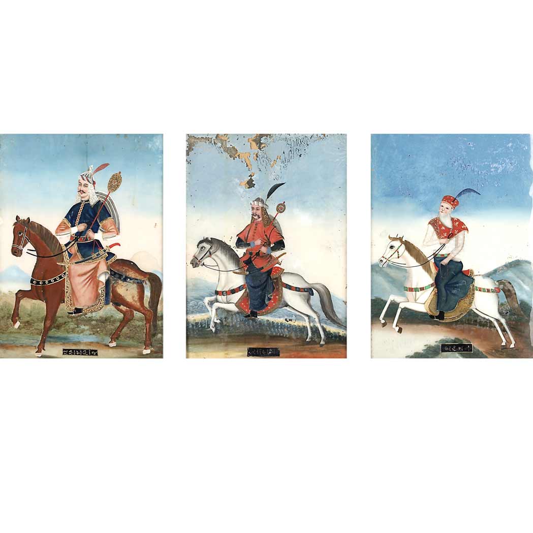 Appraisal: Set of Three Framed Chinese Export Reverse Paintings on Glass