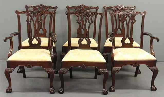 Appraisal: Set of six Stickley Chippendale style dining chairs- two arm