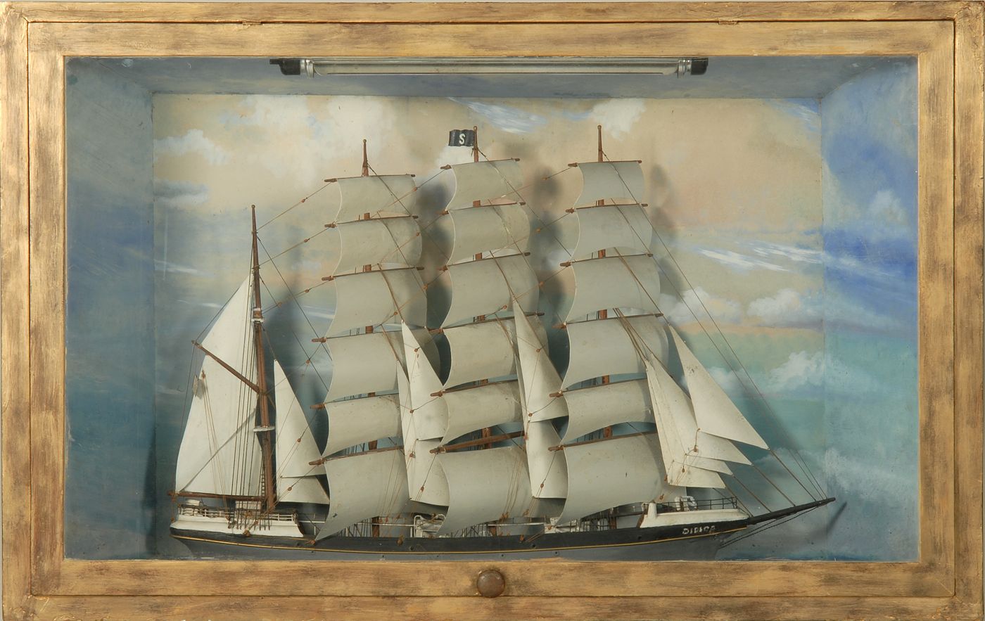 Appraisal: FRAMED SHADOW BOX MODEL OF THE THREE-MASTED SHIP DIRAGOBlack and