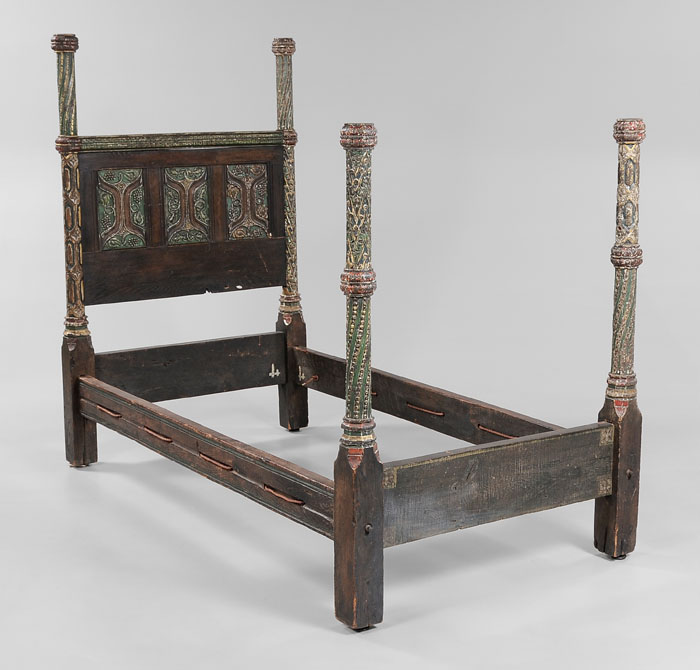 Appraisal: Gothic Revival Paint-Decorated Bedstead probably British th century paneled headboard