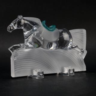 Appraisal: Daum France Ming Horse Sculpture Frosted and clear crystal with