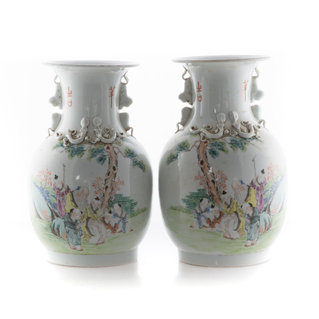 Appraisal: Pair Chinese Export porcelain vases decoration of sage and children