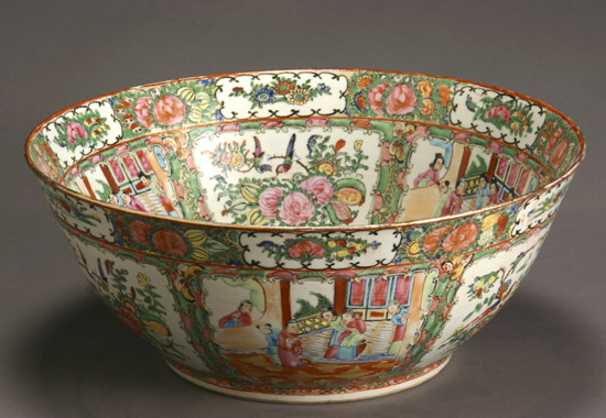 Appraisal: Chinese Export 'Rose Medallion' Punch Bowl Xianfeng-Tongzhi Period - Several