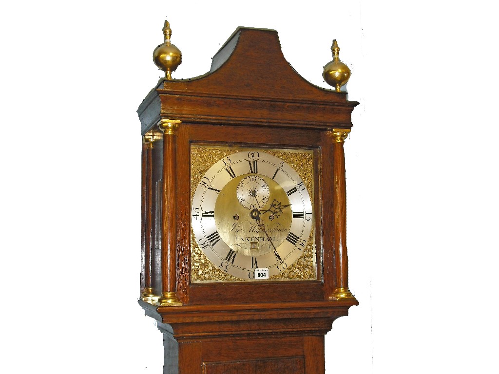 Appraisal: Oak eight day longcase clock the square brass dial signed