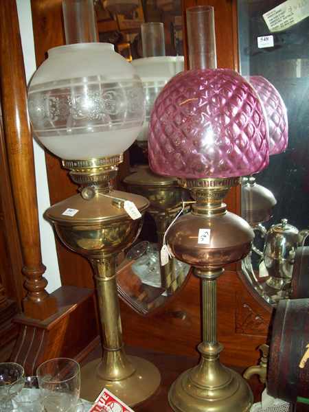 Appraisal: TWO VICTORIAN STYLE BRASS KEROSENE LAMPS