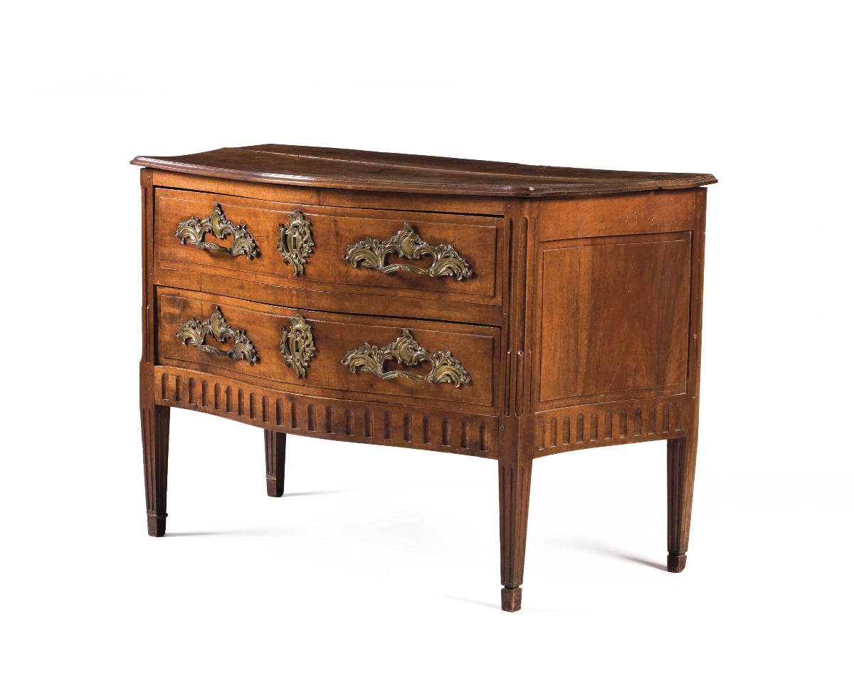 Appraisal: LOUIS XVI CARVED WALNUT TWO-DRAWER COMMODE Height inches width inches