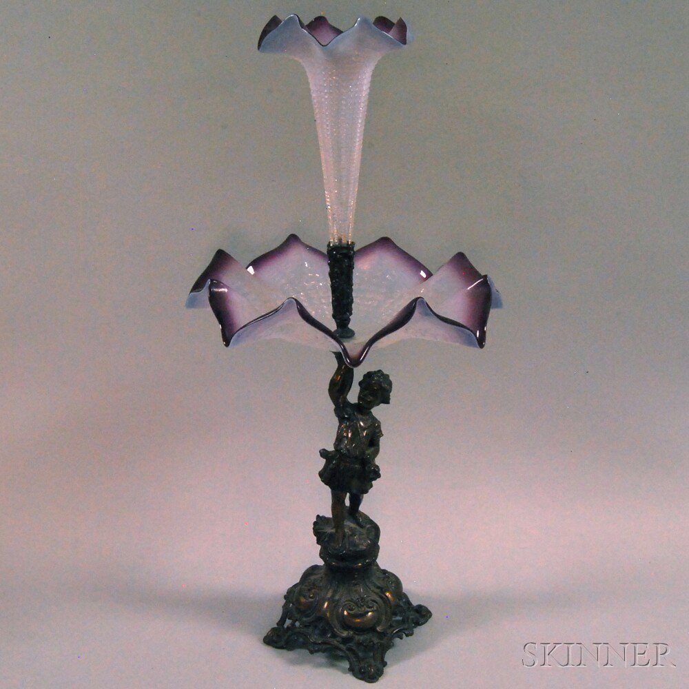 Appraisal: Amethyst Glass and Bronzed Metal Figural Epergne late th century