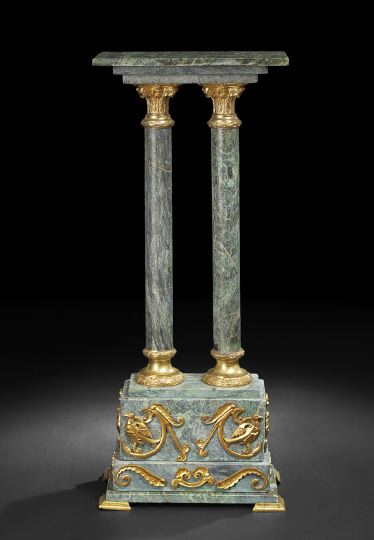 Appraisal: Empire-Style Ormolu-Mounted Verde Antico Marble Pedestal the rectangular top raised