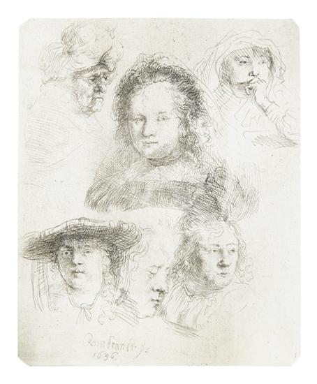 Appraisal: REMBRANDT VAN RIJN Sheet of Studies Head of Saskia and