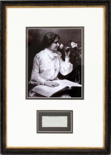 Appraisal: HELLEN KELLER CUT AUTOGRAPH PHOTOGRAPH HELLEN KELLER CUT AUTOGRAPH AND