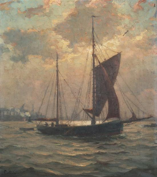 Appraisal: PAUL WOLDE German b FISHING SCHOONER IN HAMBURG HARBOR signed