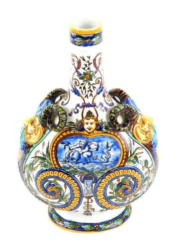 Appraisal: A late thC Gien faience pilgrim flask with twin mask