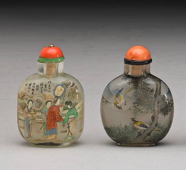 Appraisal: Two Ye School inside painted glass snuff bottles The first