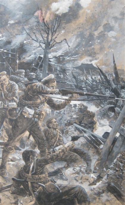 Appraisal: UNKNOWN ARTIST War Scene Watercolor x in initialled ll