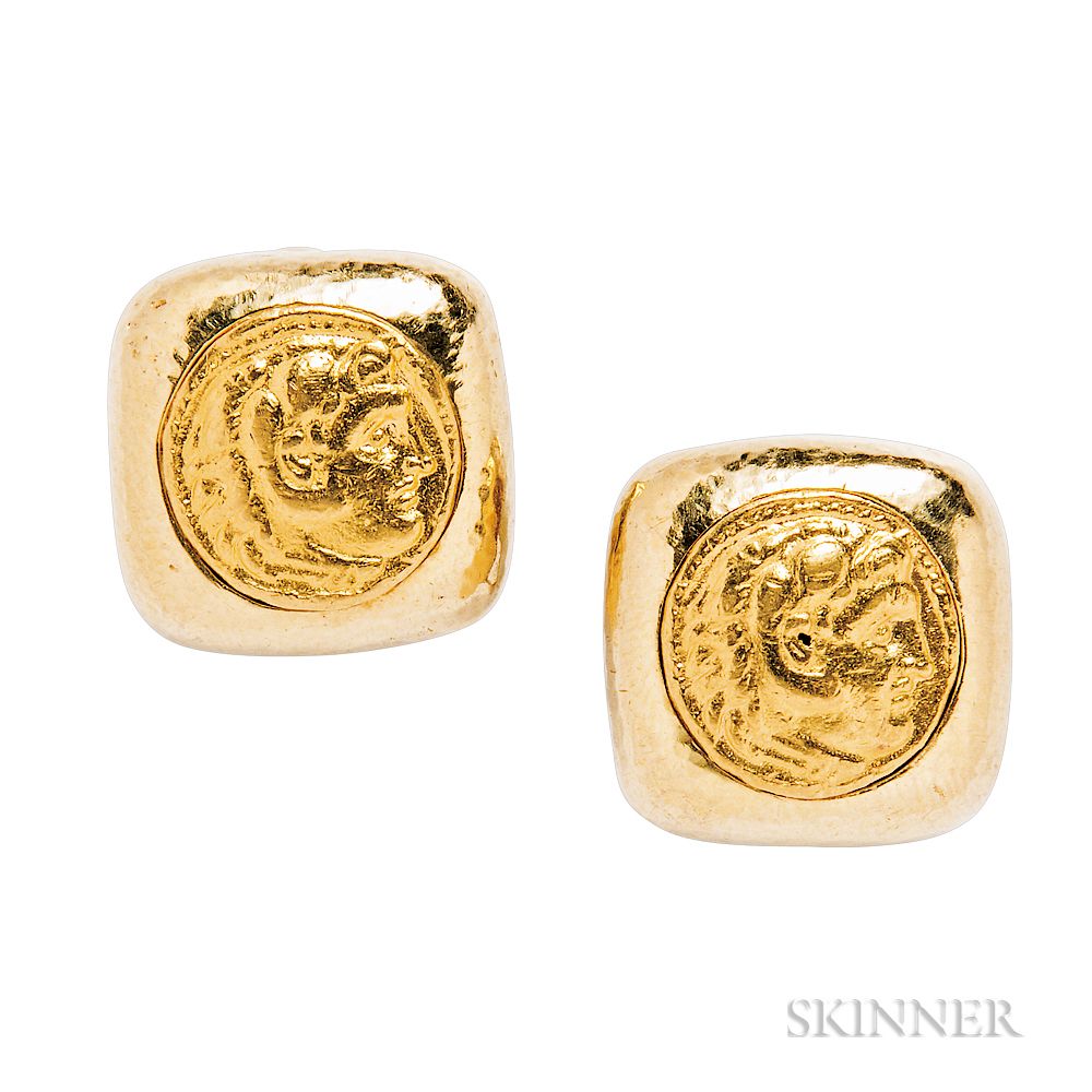 Appraisal: kt Gold and Coin Earclips David Webb kt Gold and